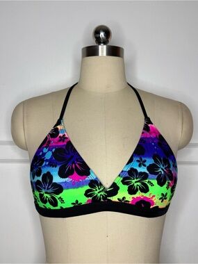 OP neon hibiscus bikini top